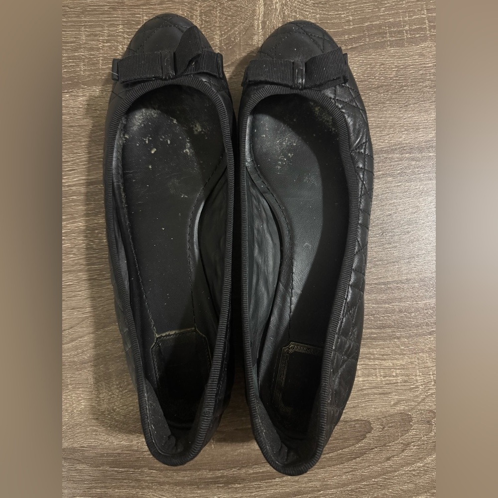 Dior Black Quilted Flats with Gold Logo